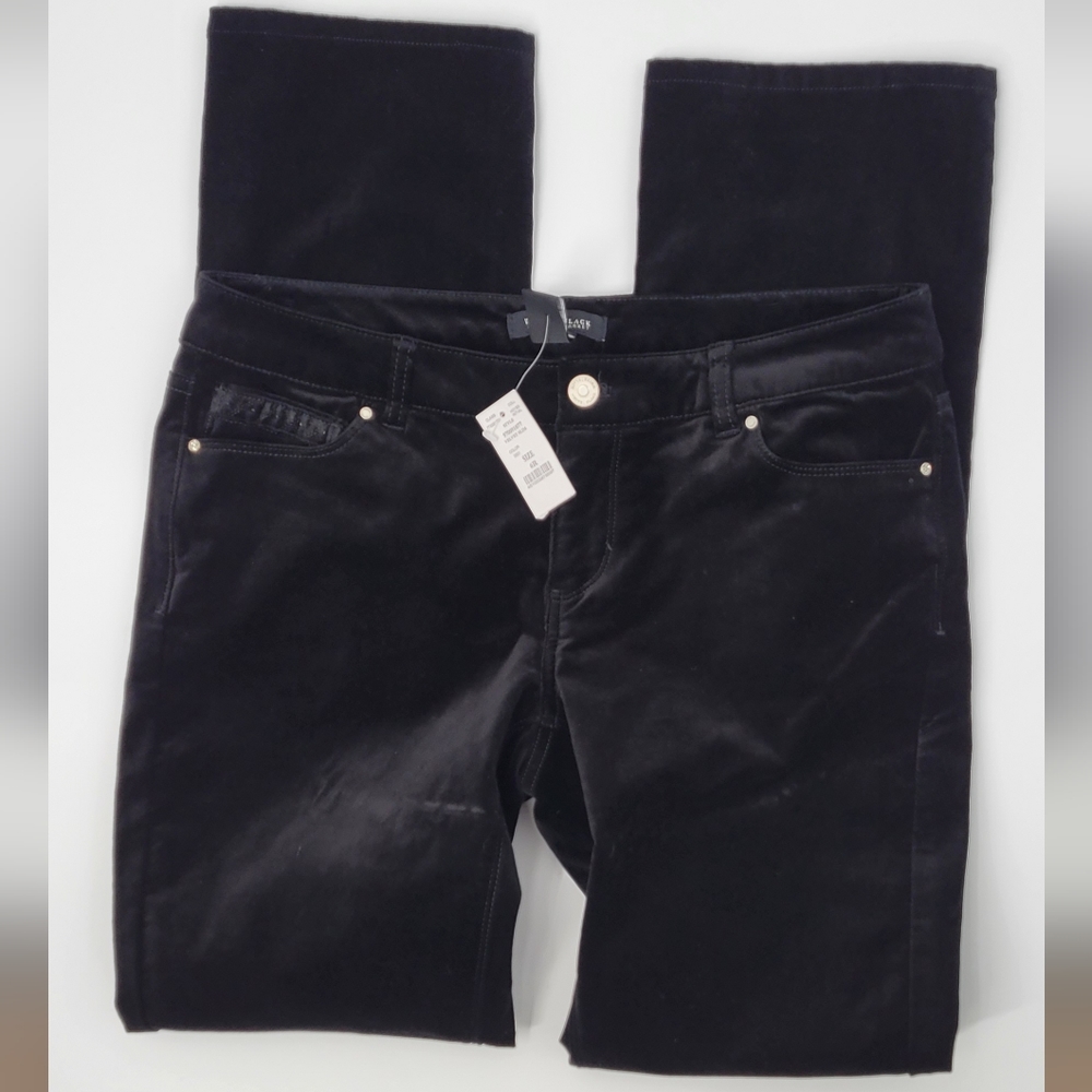 WHBM Noir Black Velvet Slim Leg Pants, Size 6R